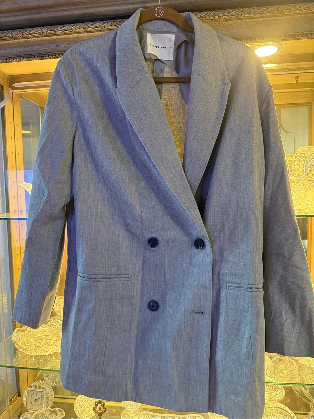Everlane Grey Double-Breasted Tencel Blend Blazer